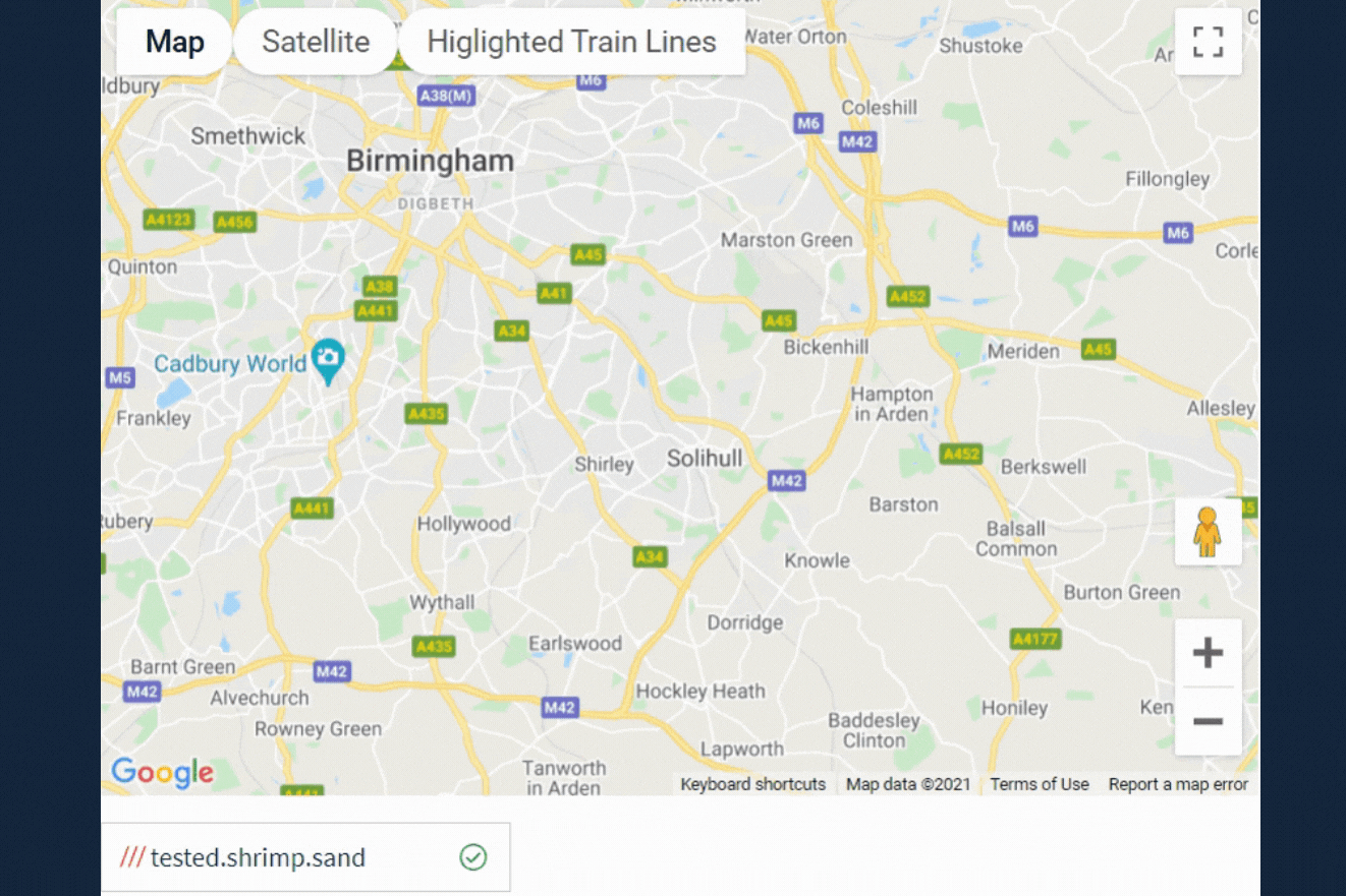 Highlighting train lines in What3words