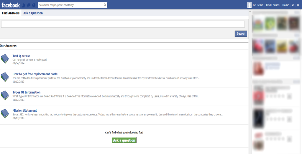 Oracle RightNow Self Service for Facebook Cloud Service allows customers to access RightNow Knowledge Base content directly from a Facebook page. 