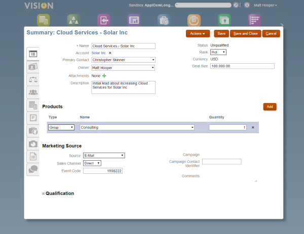 Simplified Lead Page with Marketing Source & Qualification Field Groups