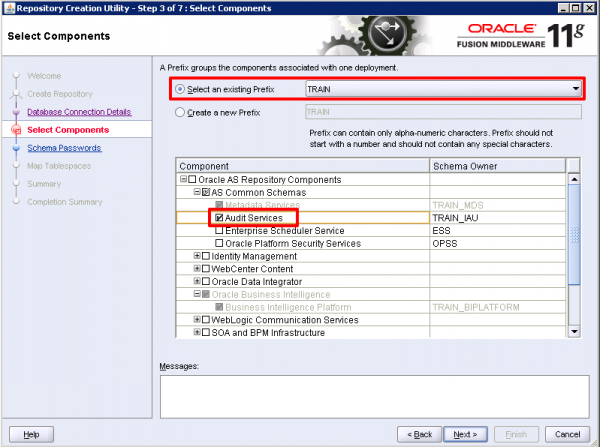 Fig 1 - Enabling the BI Publisher Audit Services schema in the RCU