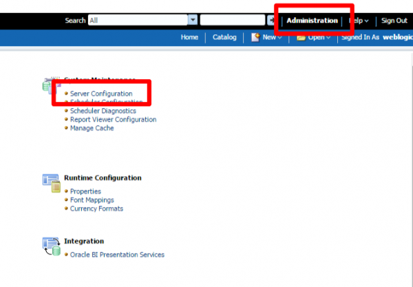 Fig 1 - The BI Publisher administration screen