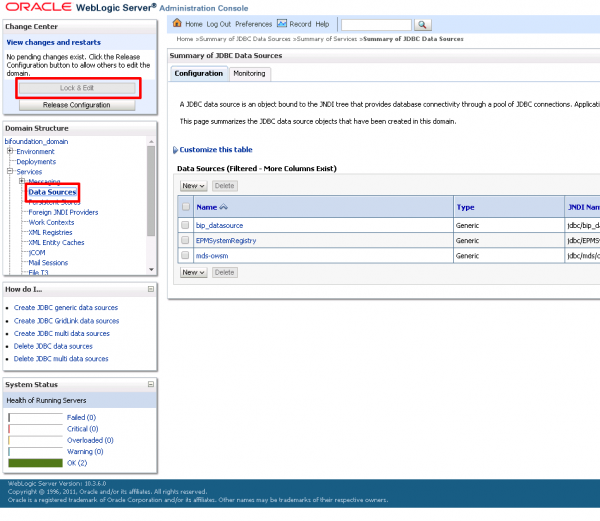 Fig 2 - Adding a new data source in the BI Publisher Administration Console