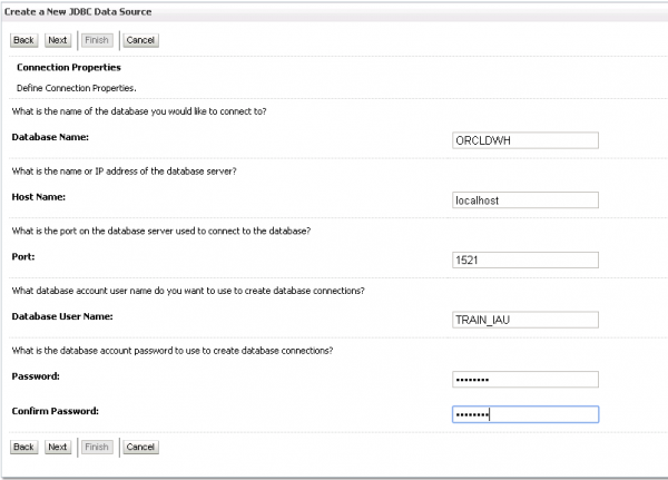 Fig 6 - Fill in the connection properties for the database