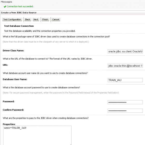 Fig 7 - Screen allowing you to test the database connection