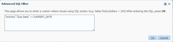 Figure 10 - Defining a Filter through the use of an SQL Statement