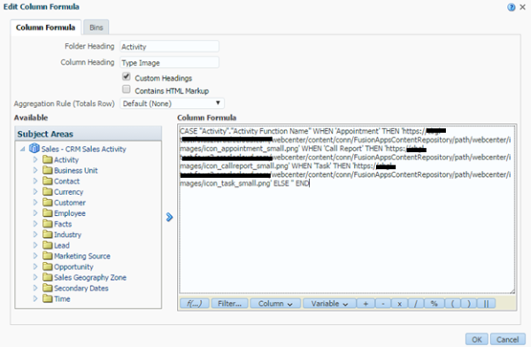 Figure 4 - CASE statement in the BI Analysis to display the correct icon