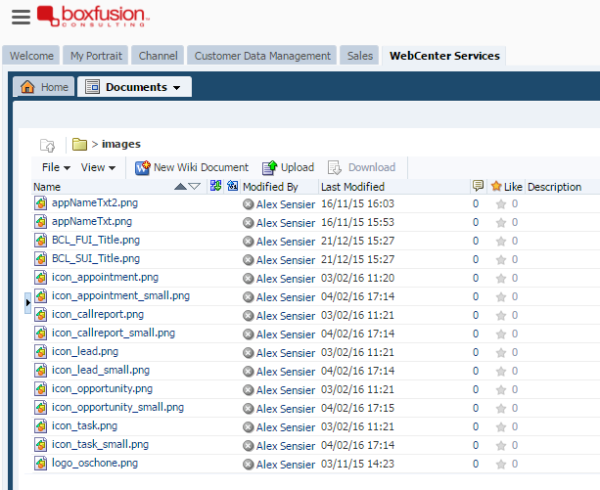 Figure 2 - Storing the Simplified UI icons in the Sales Cloud WebCenter