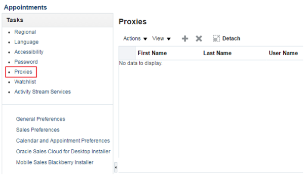 Locating the Proxies menu