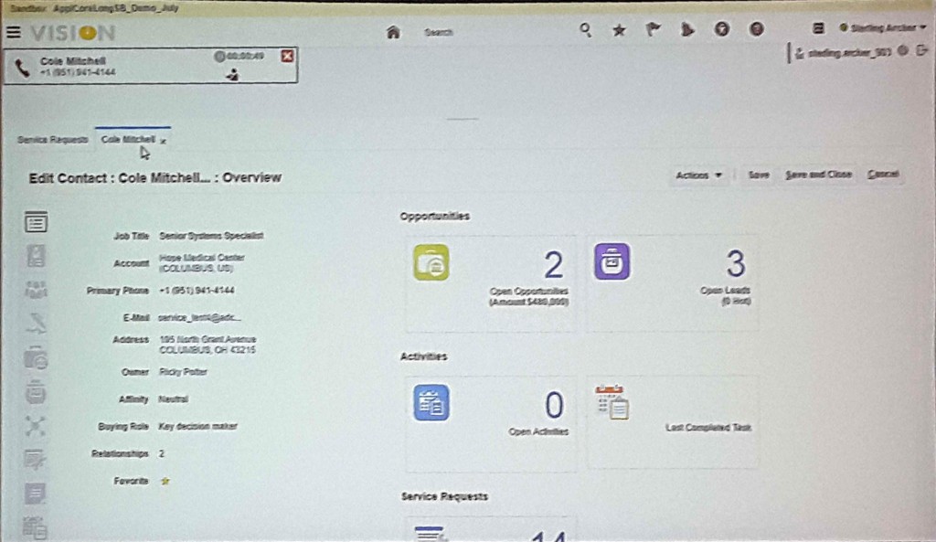 Oracle Engagement Cloud Contact Profile page