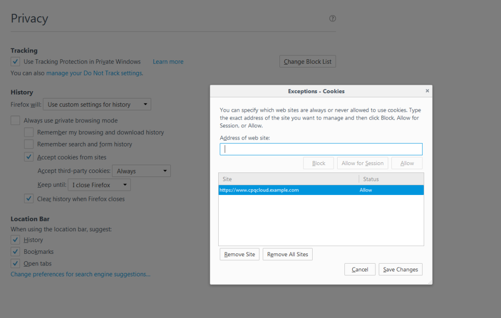 Cookies security exception (CPQ Cloud SSO cookies)